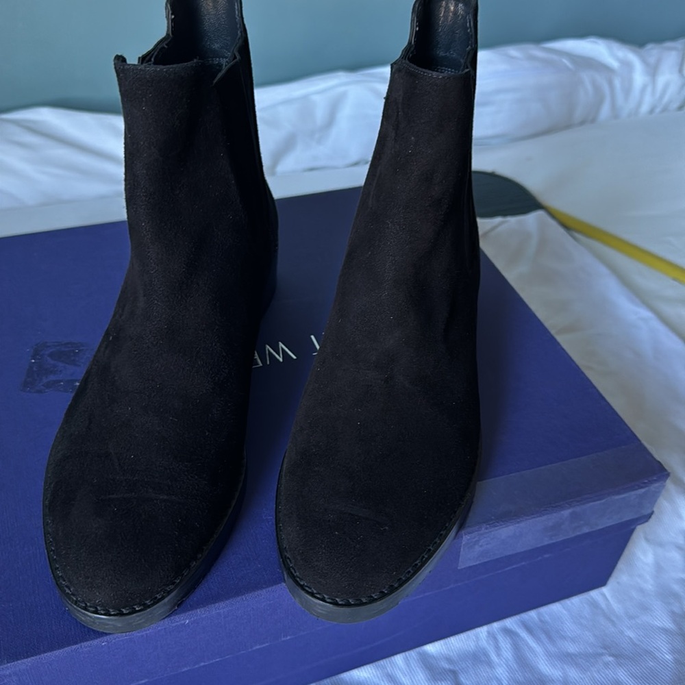 Stuart Weitzman Basilico Black Suede Flat Ankle Booties Size 6 - Picture 11 of 11